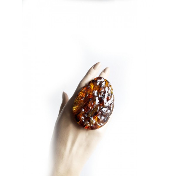 Huge Brown Statement Ring Amber Color